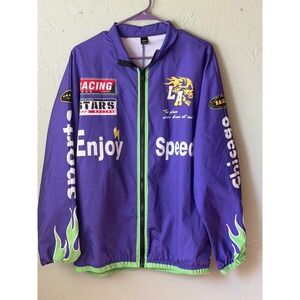 Manfinity Mens Racing Jacket Purple Enjoy Speed Graphic Windbreaker Large